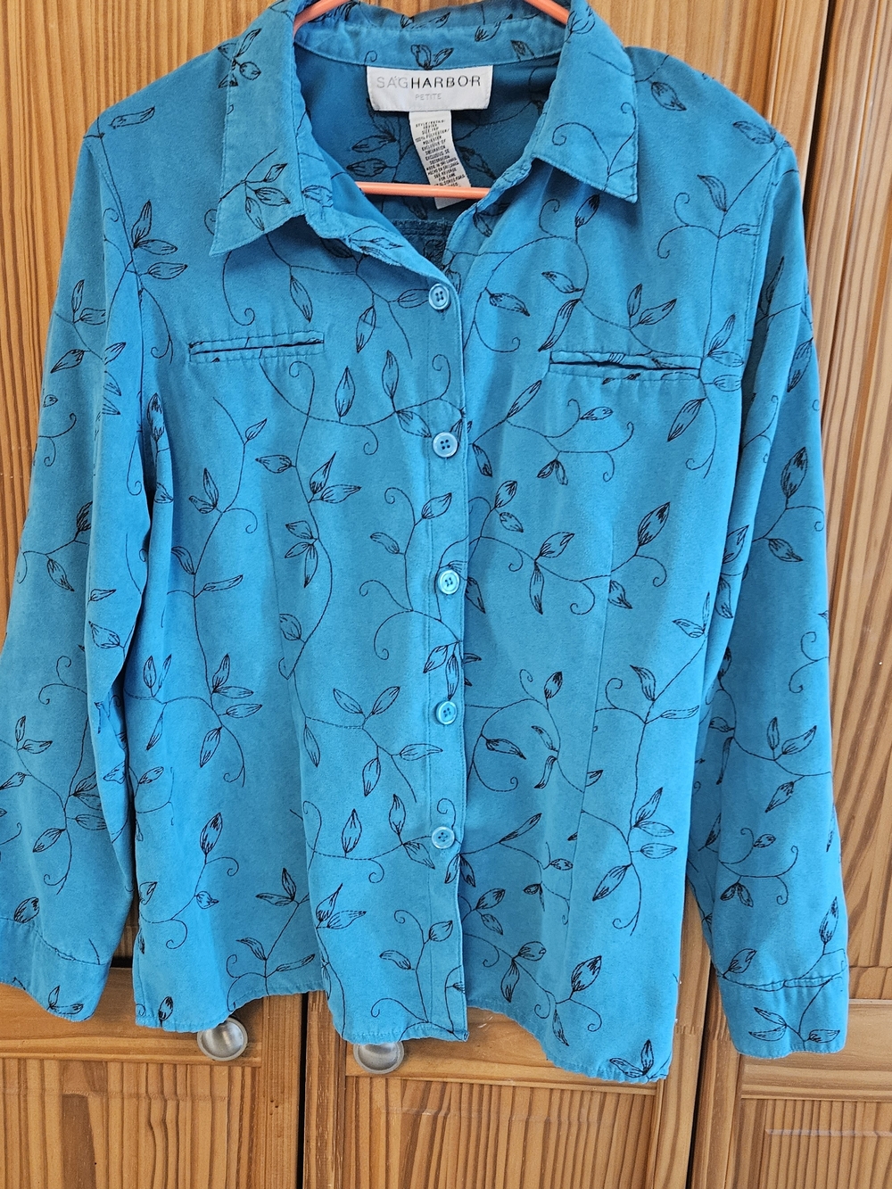 Arbor Teal Button-Down Shirt with Black Leaf Print